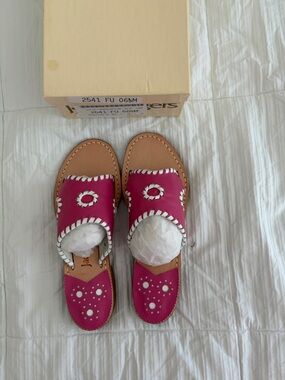 Jack Rogers Pink Leather Slide Mules with White Whipstitch - Brand New